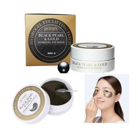 Plasturi pentru ochi cu perle negre si aur Black Pearl & Gold, Petitfee, 60 buc