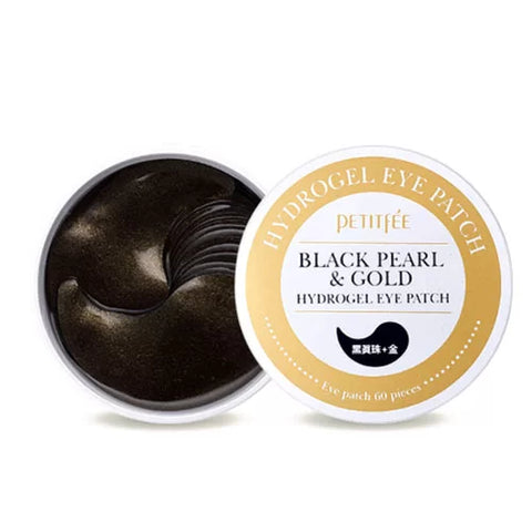 Plasturi pentru ochi cu perle negre si aur Black Pearl & Gold, Petitfee, 60 buc