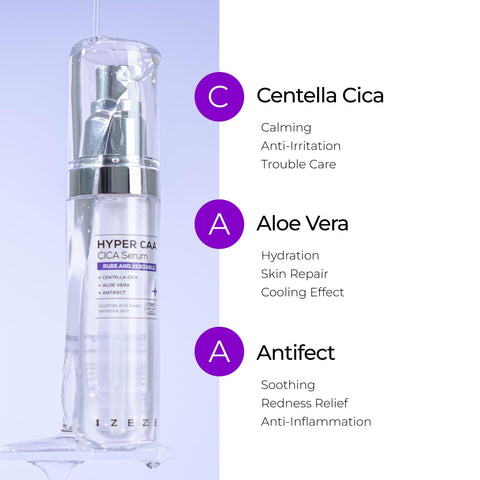 Ser calmant si regenerant cu Centella Asiatica, Aloe Vera si ingredientul brevetat Antifect, Hyper CAA Cica, IZEZE, 30 ml