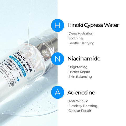 Ser regenerant si hidratant cu 8 straturi de Acid Hialuronic si Apa de Chiparos, Soul HNA Hydro, IZEZE, 30 ml