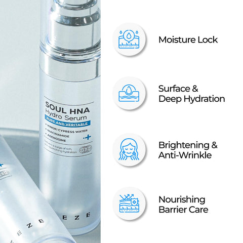 Ser regenerant si hidratant cu 8 straturi de Acid Hialuronic si Apa de Chiparos, Soul HNA Hydro, IZEZE, 30 ml