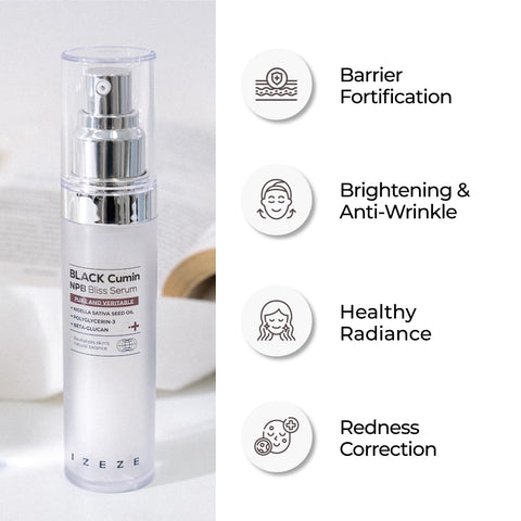 Ser revitalizant pentru ingrijirea pielii cu ulei de Chimen Negru, Niacinamide si Centella Asiatica, Black Cumin NPB, IZEZE, 30 ml