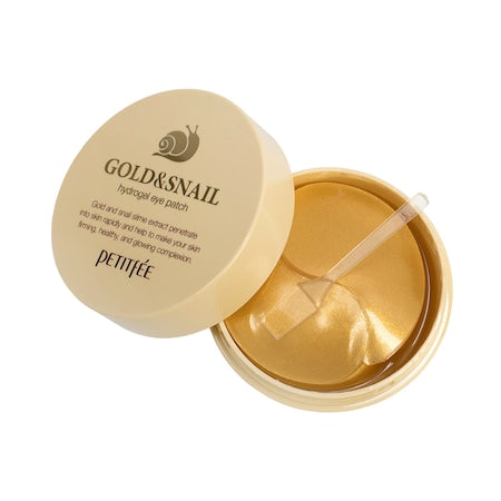 Plasturi pentru ochi cu aur si extract mucus de melc, Petitfee, Gold & Snail, 60 buc
