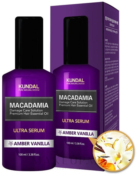 Serum Ultra Reparator pentru Par Deteriorat cu ulei de macadamia Amber Vanilla, Kundal, 100ml